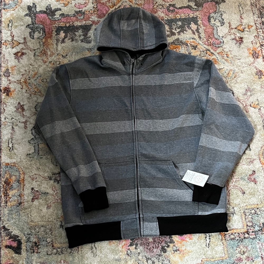 Men's Swiss Cross Gray Striped Hoodie Sweater